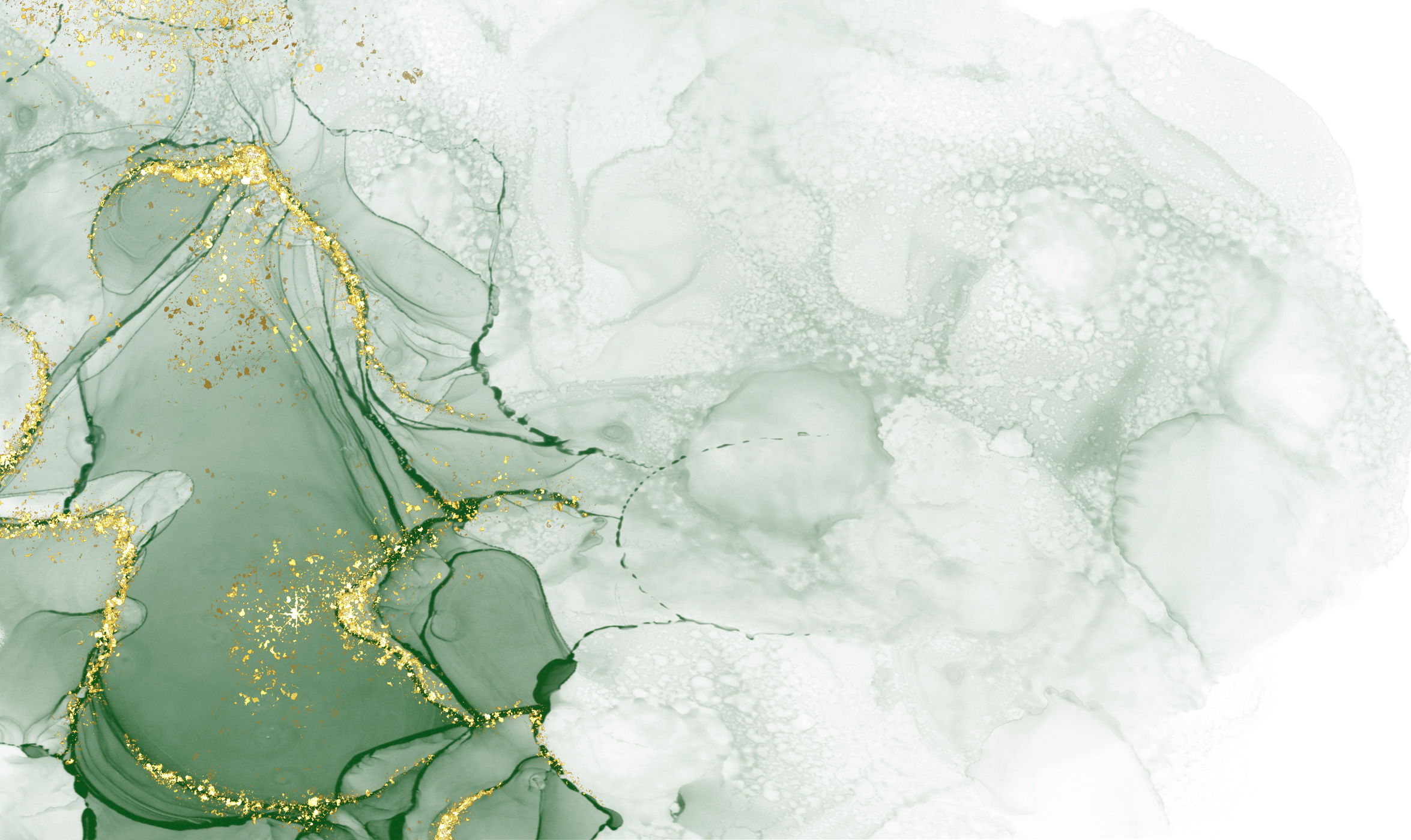 Green watercolor background with gold glitter